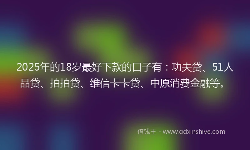 2025年的18岁最好下款的口子有：功夫贷、51人品贷、拍拍贷、维信卡卡贷、中原消费金融等。