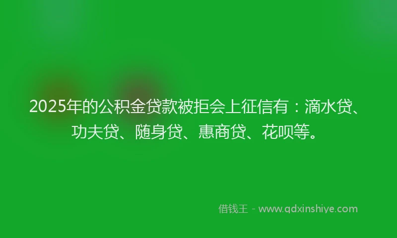 2025年的公积金贷款被拒会上征信有：滴水贷、功夫贷、随身贷、惠商贷、花呗等。