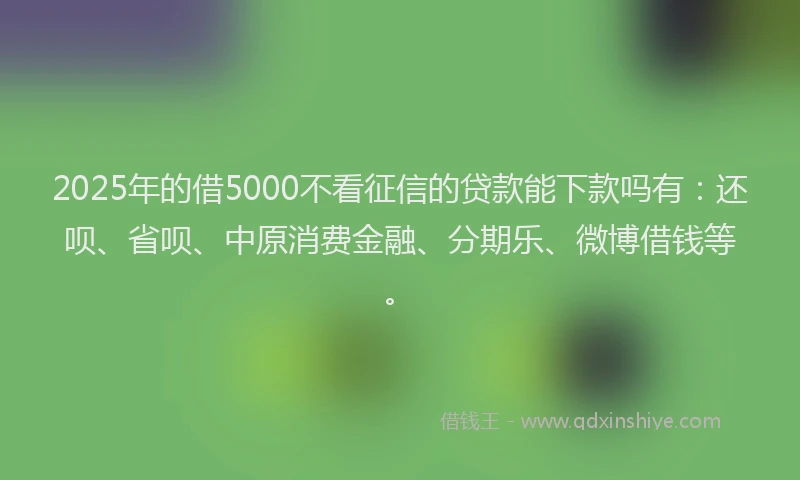 2025年的借5000不看征信的贷款能下款吗有：还呗、省呗、中原消费金融、分期乐、微博借钱等。