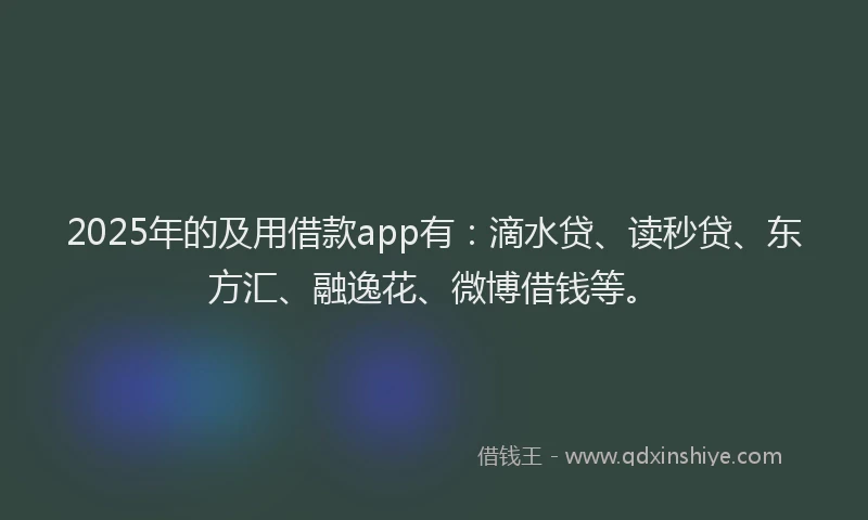 2025年的及用借款app有：滴水贷、读秒贷、东方汇、融逸花、微博借钱等。
