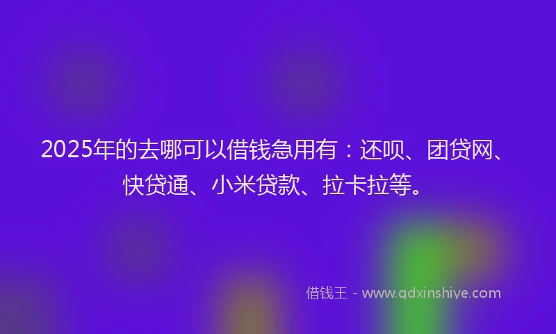 2025年的去哪可以借钱急用有：还呗、团贷网、快贷通、小米贷款、拉卡拉等。