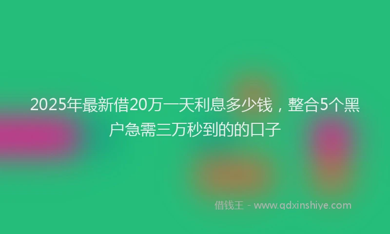 2025年最新借20万一天利息多少钱，整合5个黑户急需三万秒到的的口子