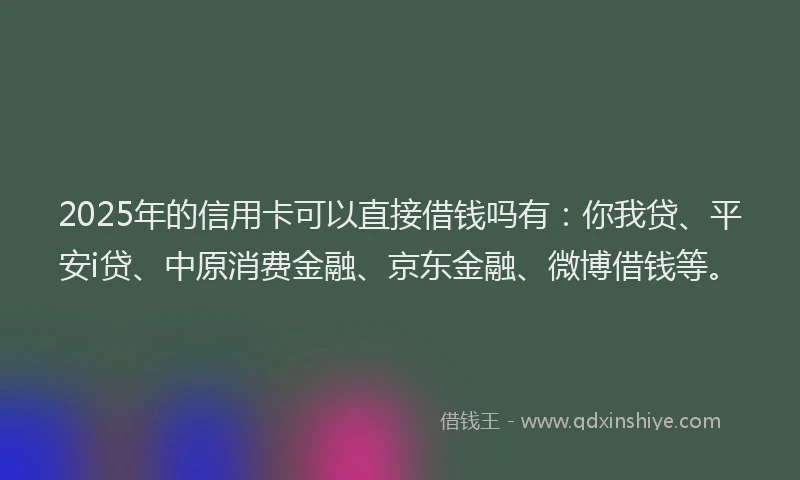 2025年的信用卡可以直接借钱吗有：你我贷、平安i贷、中原消费金融、京东金融、微博借钱等。