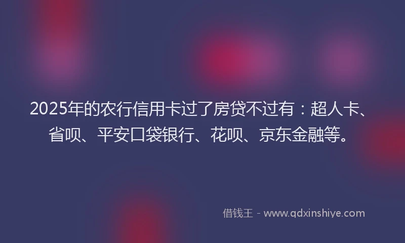 2025年的农行信用卡过了房贷不过有：超人卡、省呗、平安口袋银行、花呗、京东金融等。