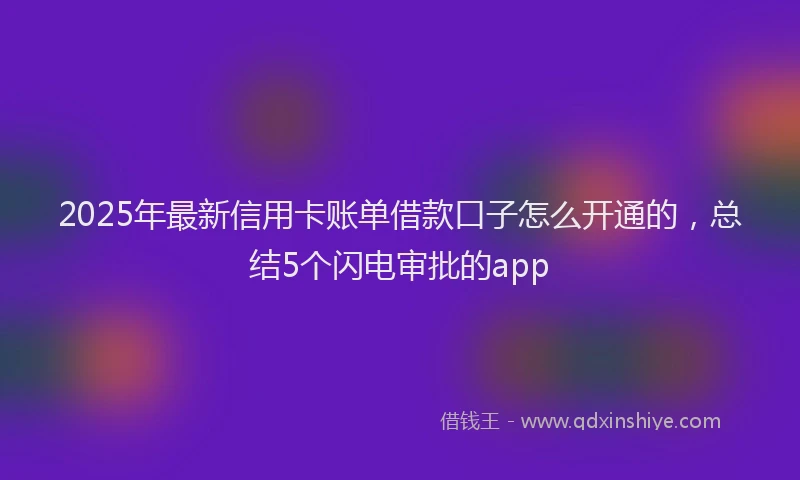 2025年最新信用卡账单借款口子怎么开通的，总结5个闪电审批的app