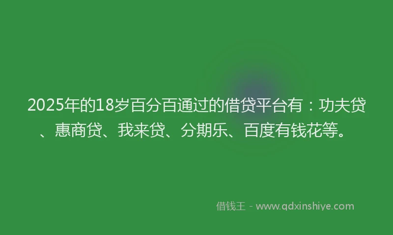 2025年的18岁百分百通过的借贷平台有：功夫贷、惠商贷、我来贷、分期乐、百度有钱花等。
