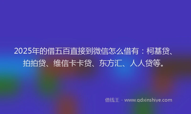 2025年的借五百直接到微信怎么借有：柯基贷、拍拍贷、维信卡卡贷、东方汇、人人贷等。