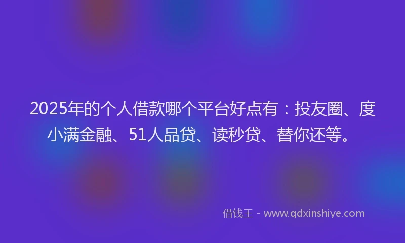 2025年的个人借款哪个平台好点有：投友圈、度小满金融、51人品贷、读秒贷、替你还等。