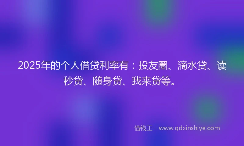 2025年的个人借贷利率有：投友圈、滴水贷、读秒贷、随身贷、我来贷等。