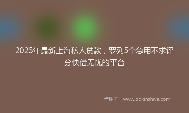 2025年最新上海私人贷款，罗列5个急用不求评分快借无忧的平台