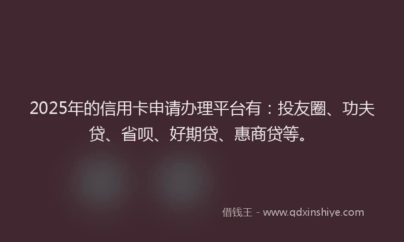 2025年的信用卡申请办理平台有：投友圈、功夫贷、省呗、好期贷、惠商贷等。