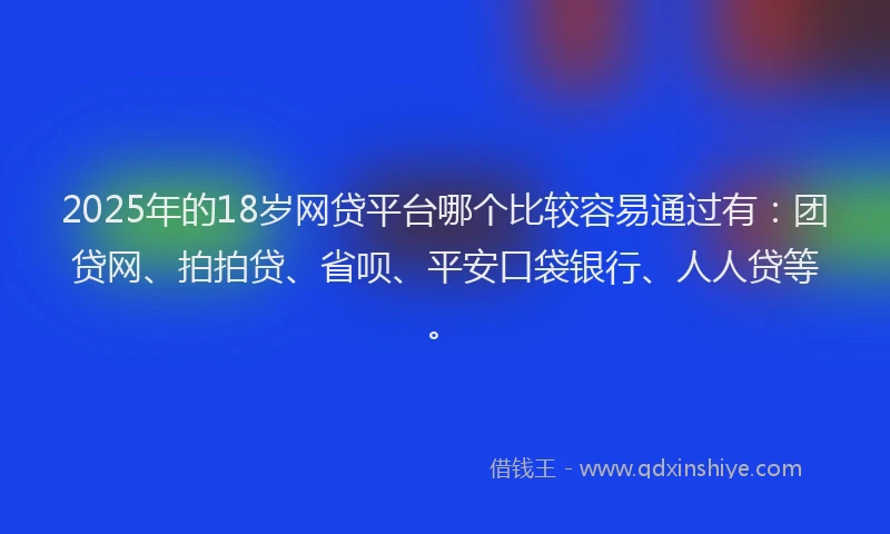2025年的18岁网贷平台哪个比较容易通过有：团贷网、拍拍贷、省呗、平安口袋银行、人人贷等。
