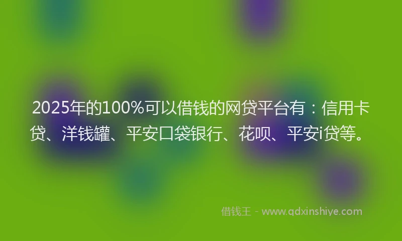 2025年的100%可以借钱的网贷平台有：信用卡贷、洋钱罐、平安口袋银行、花呗、平安i贷等。