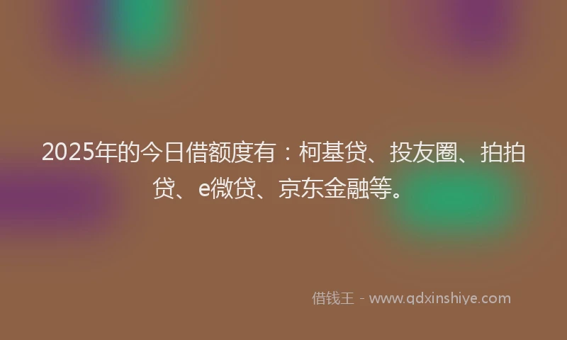 2025年的今日借额度有：柯基贷、投友圈、拍拍贷、e微贷、京东金融等。