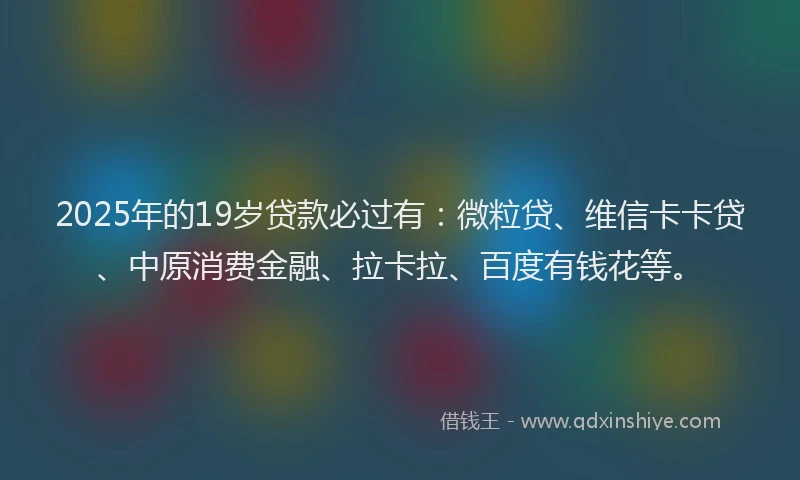 2025年的19岁贷款必过有：微粒贷、维信卡卡贷、中原消费金融、拉卡拉、百度有钱花等。