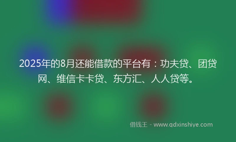 2025年的8月还能借款的平台有：功夫贷、团贷网、维信卡卡贷、东方汇、人人贷等。