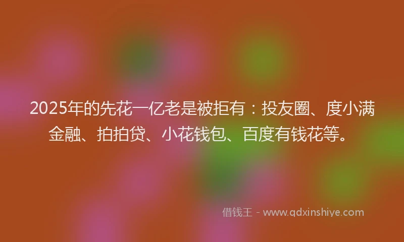 2025年的先花一亿老是被拒有：投友圈、度小满金融、拍拍贷、小花钱包、百度有钱花等。