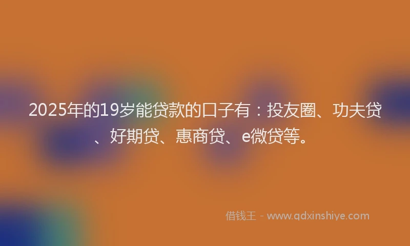 2025年的19岁能贷款的口子有：投友圈、功夫贷、好期贷、惠商贷、e微贷等。