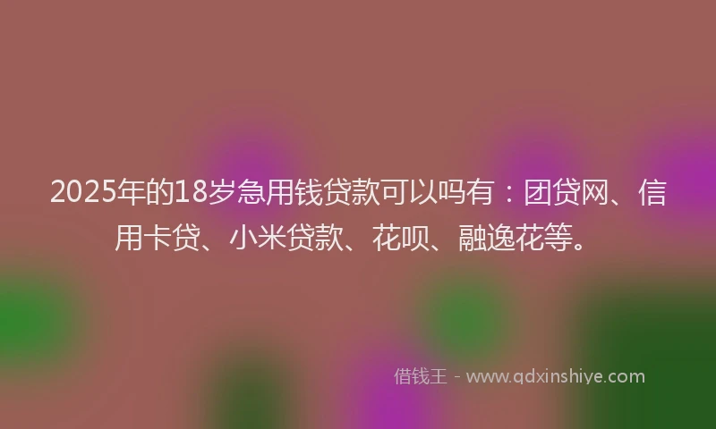2025年的18岁急用钱贷款可以吗有：团贷网、信用卡贷、小米贷款、花呗、融逸花等。