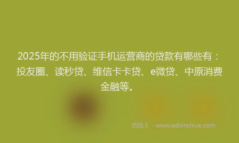 2025年的不用验证手机运营商的贷款有哪些有：投友圈、读秒贷、维信卡卡贷、e微贷、中原消费金融等。