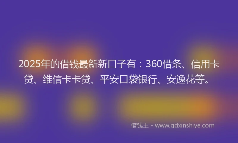 2025年的借钱最新新口子有：360借条、信用卡贷、维信卡卡贷、平安口袋银行、安逸花等。