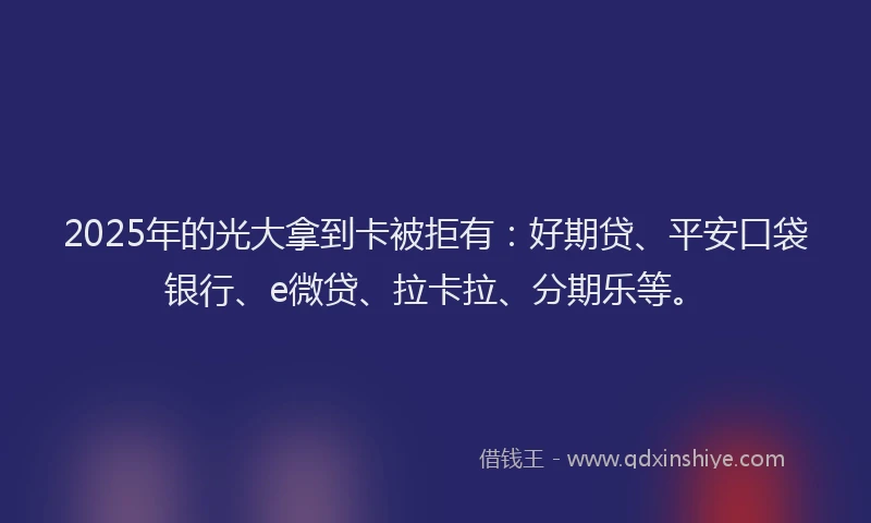 2025年的光大拿到卡被拒有：好期贷、平安口袋银行、e微贷、拉卡拉、分期乐等。