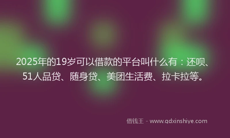 2025年的19岁可以借款的平台叫什么有：还呗、51人品贷、随身贷、美团生活费、拉卡拉等。