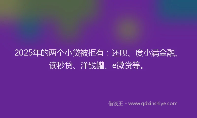 2025年的两个小贷被拒有：还呗、度小满金融、读秒贷、洋钱罐、e微贷等。