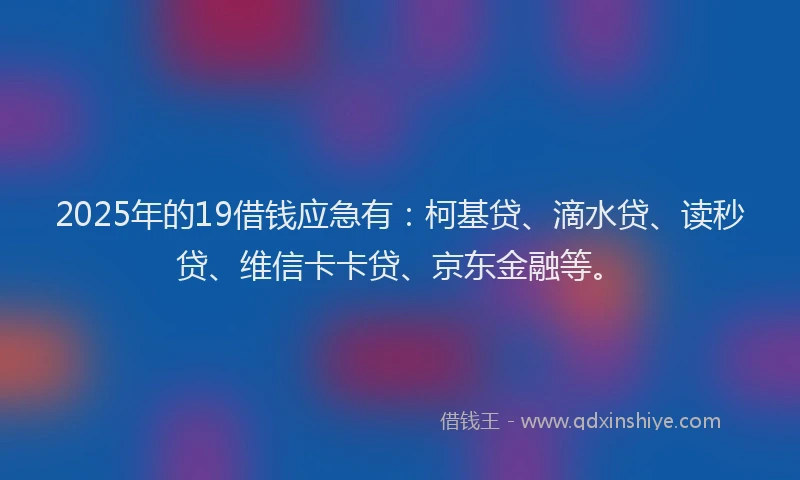 2025年的19借钱应急有：柯基贷、滴水贷、读秒贷、维信卡卡贷、京东金融等。