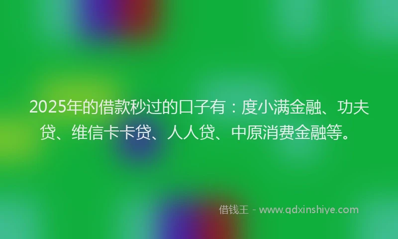2025年的借款秒过的口子有：度小满金融、功夫贷、维信卡卡贷、人人贷、中原消费金融等。