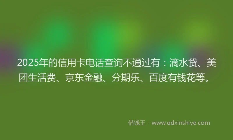 2025年的信用卡电话查询不通过有：滴水贷、美团生活费、京东金融、分期乐、百度有钱花等。