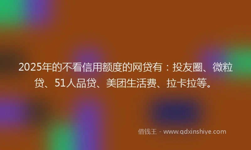 2025年的不看信用额度的网贷有：投友圈、微粒贷、51人品贷、美团生活费、拉卡拉等。