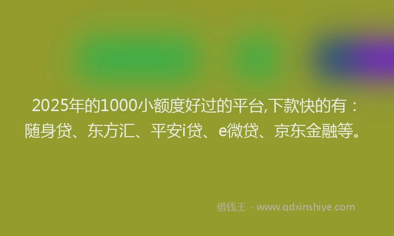 2025年的1000小额度好过的平台,下款快的有：随身贷、东方汇、平安i贷、e微贷、京东金融等。
