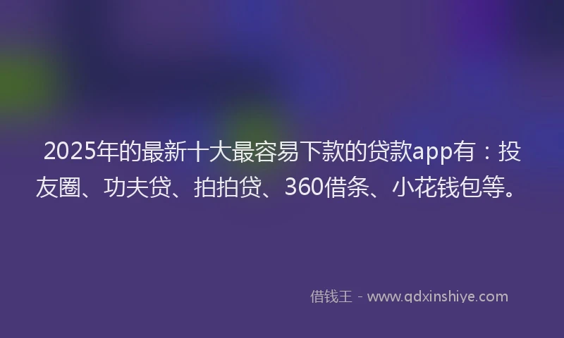 2025年的最新十大最容易下款的贷款app有：投友圈、功夫贷、拍拍贷、360借条、小花钱包等。