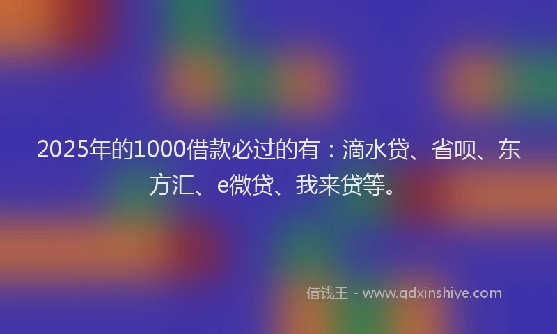 2025年的1000借款必过的有：滴水贷、省呗、东方汇、e微贷、我来贷等。