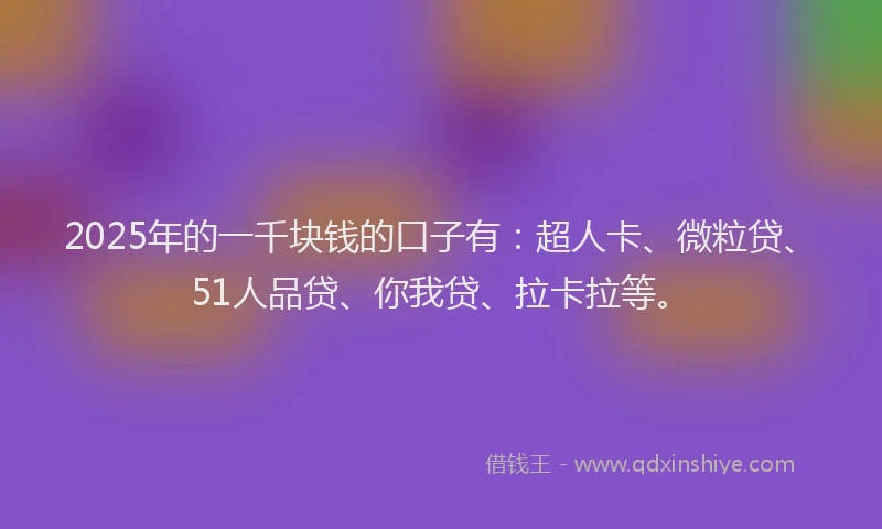 2025年的一千块钱的口子有：超人卡、微粒贷、51人品贷、你我贷、拉卡拉等。