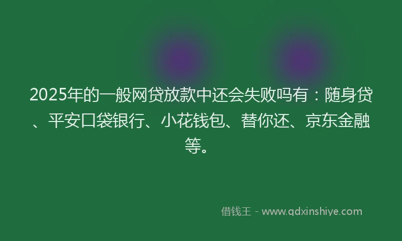 2025年的一般网贷放款中还会失败吗有：随身贷、平安口袋银行、小花钱包、替你还、京东金融等。