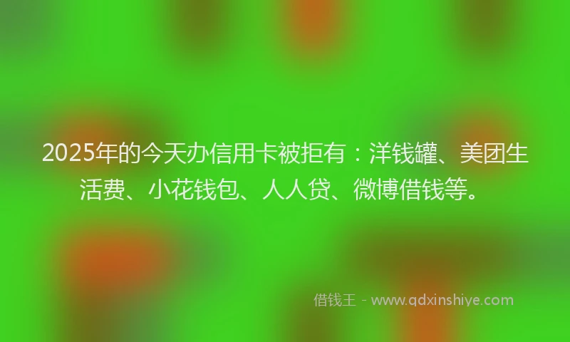 2025年的今天办信用卡被拒有：洋钱罐、美团生活费、小花钱包、人人贷、微博借钱等。