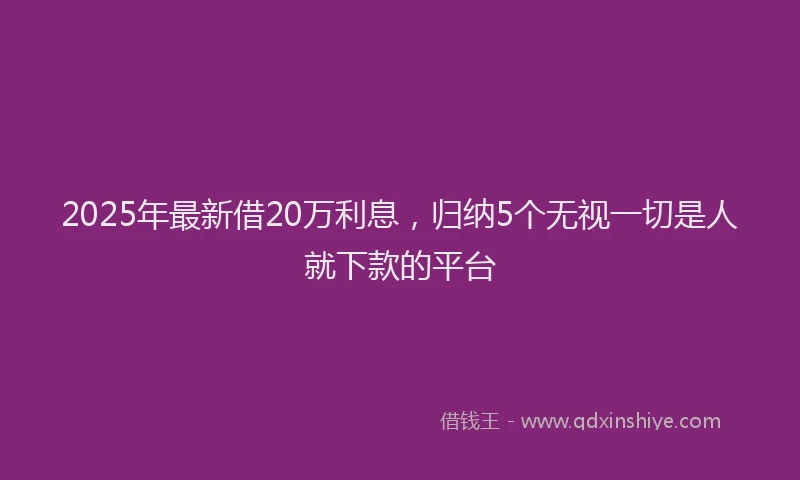 2025年最新借20万利息，归纳5个无视一切是人就下款的平台