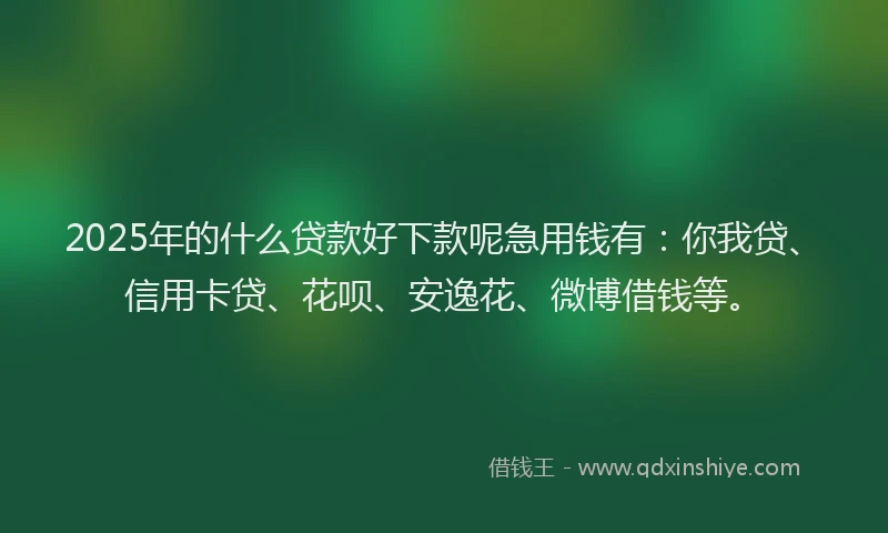 2025年的什么贷款好下款呢急用钱有：你我贷、信用卡贷、花呗、安逸花、微博借钱等。
