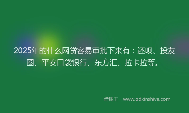 2025年的什么网贷容易审批下来有：还呗、投友圈、平安口袋银行、东方汇、拉卡拉等。