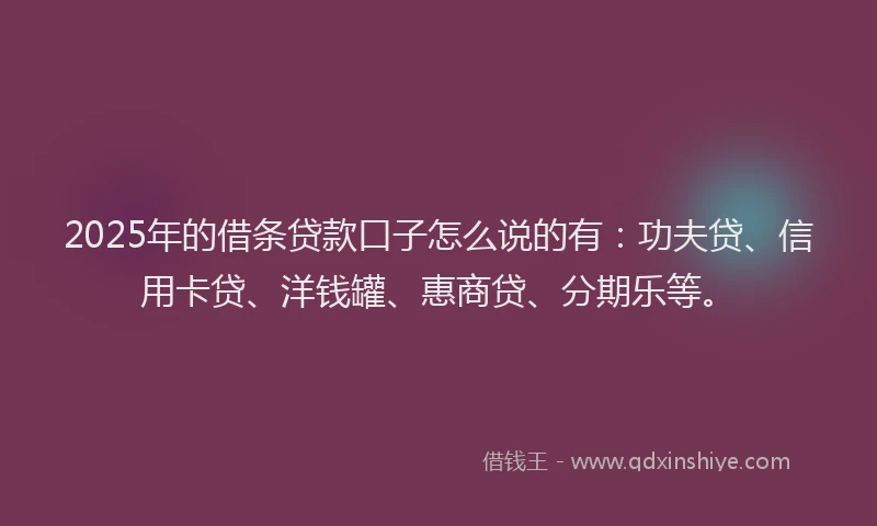 2025年的借条贷款口子怎么说的有：功夫贷、信用卡贷、洋钱罐、惠商贷、分期乐等。
