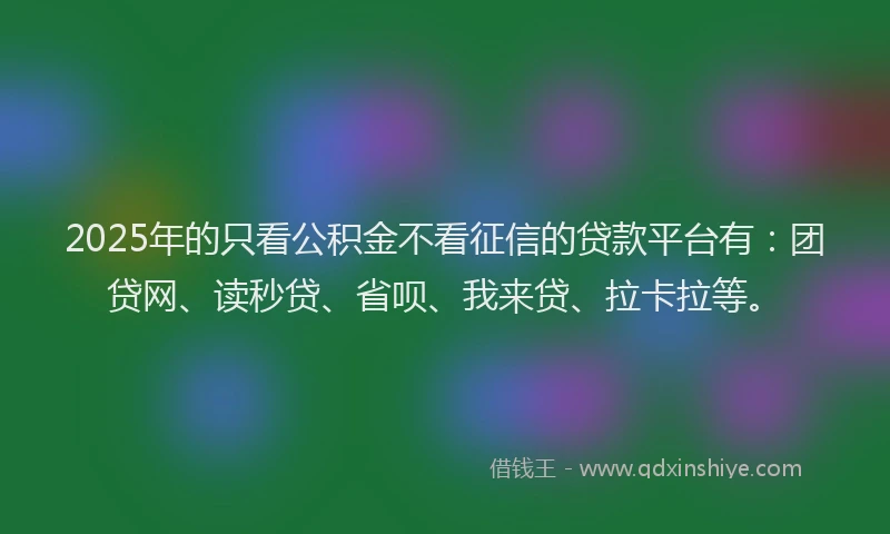 2025年的只看公积金不看征信的贷款平台有：团贷网、读秒贷、省呗、我来贷、拉卡拉等。