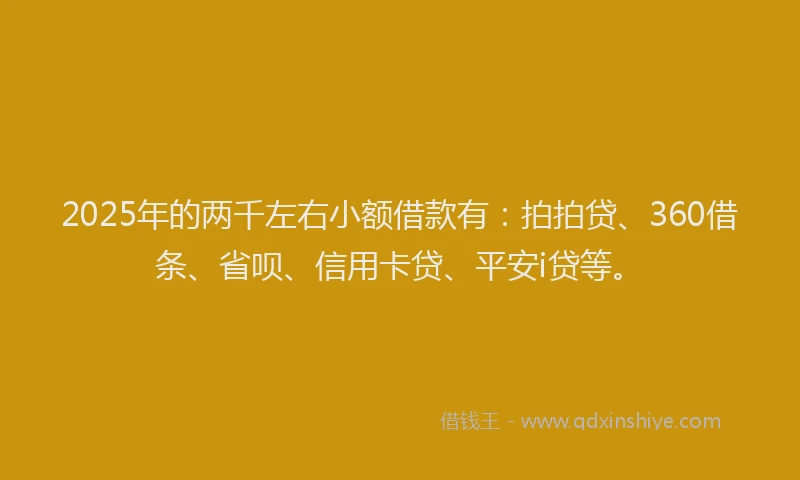 2025年的两千左右小额借款有：拍拍贷、360借条、省呗、信用卡贷、平安i贷等。