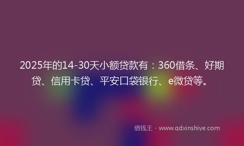 2025年的14-30天小额贷款有：360借条、好期贷、信用卡贷、平安口袋银行、e微贷等。