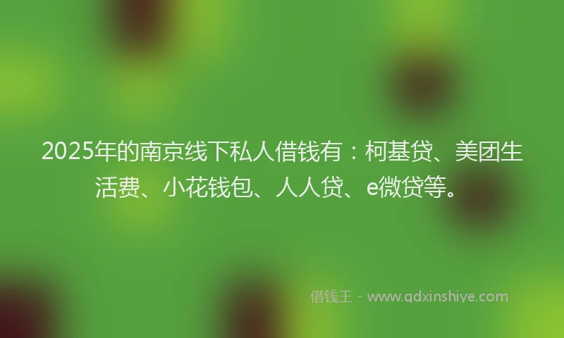2025年的南京线下私人借钱有：柯基贷、美团生活费、小花钱包、人人贷、e微贷等。