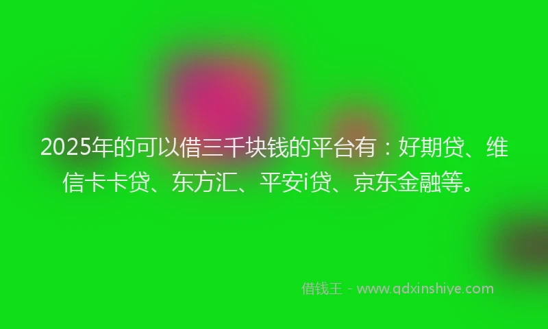 2025年的可以借三千块钱的平台有：好期贷、维信卡卡贷、东方汇、平安i贷、京东金融等。