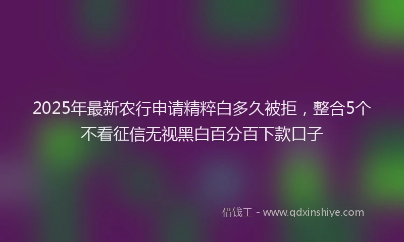 2025年最新农行申请精粹白多久被拒，整合5个不看征信无视黑白百分百下款口子