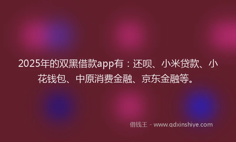 2025年的双黑借款app有：还呗、小米贷款、小花钱包、中原消费金融、京东金融等。