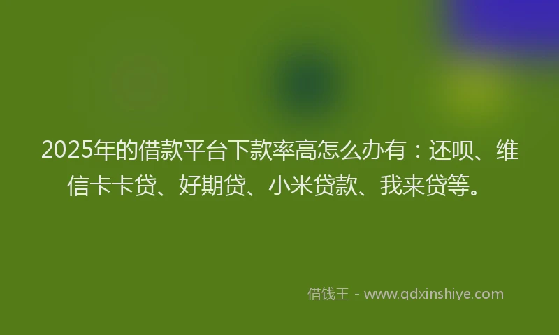 2025年的借款平台下款率高怎么办有：还呗、维信卡卡贷、好期贷、小米贷款、我来贷等。